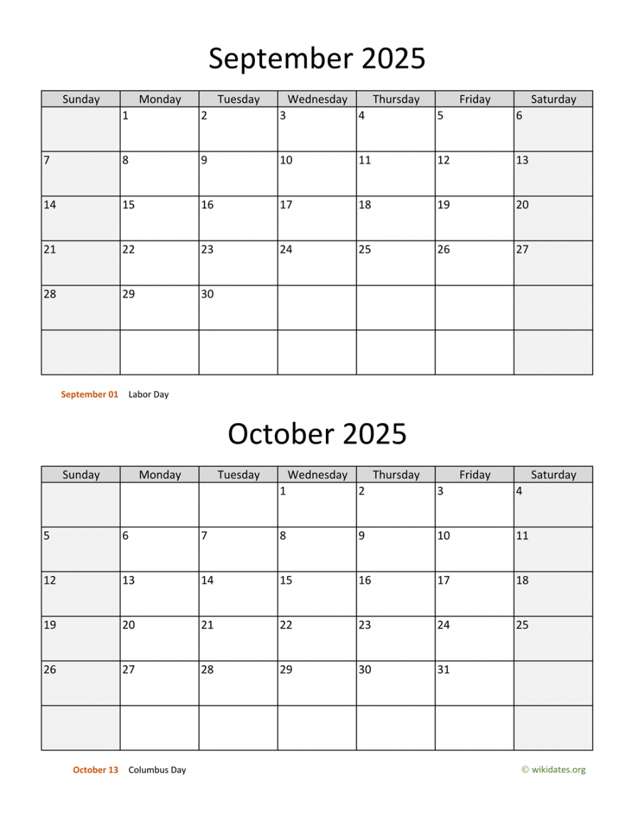 September and October  Calendar  WikiDates