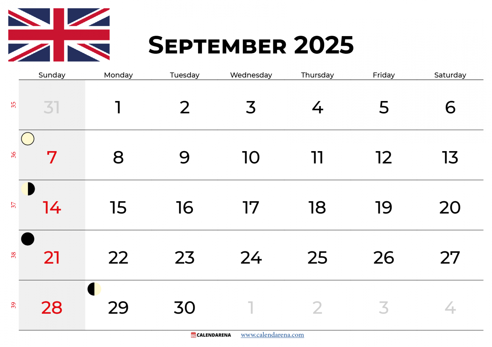 September Calendar  Uk