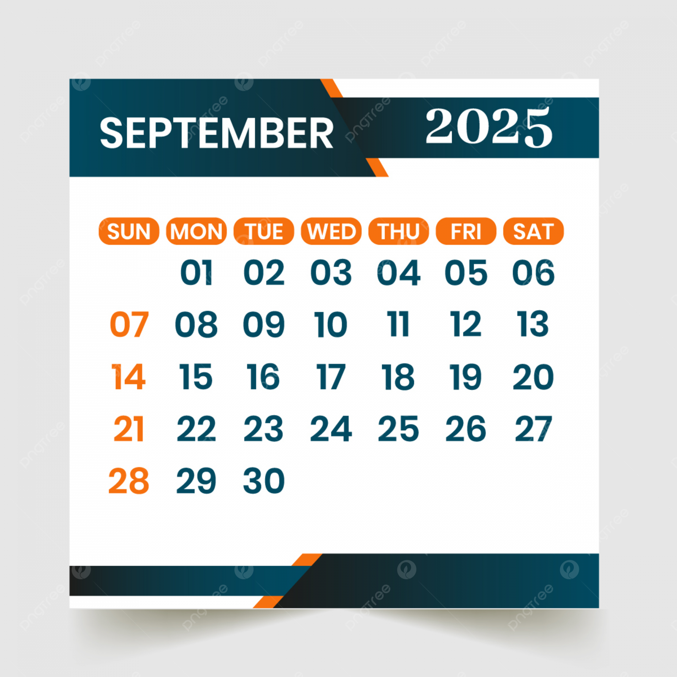 September Month Calendar  Vector Template Download on Pngtree