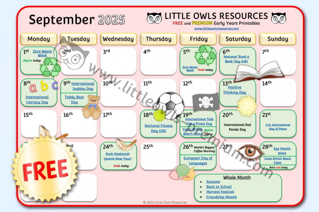 Special Dates Calendar - Early Years/EYFS/Preschool Festivals