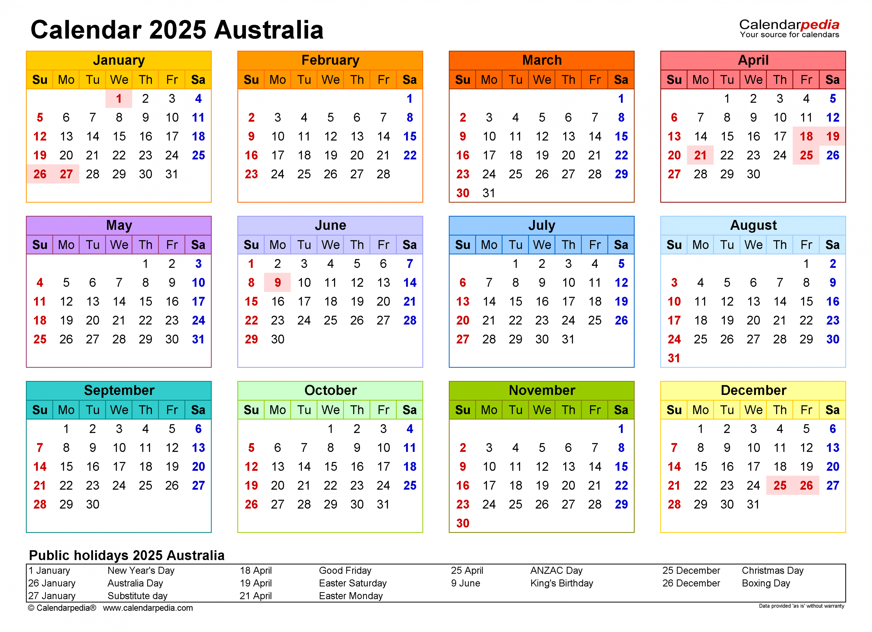 Australia Calendar  - Free Printable Excel templates