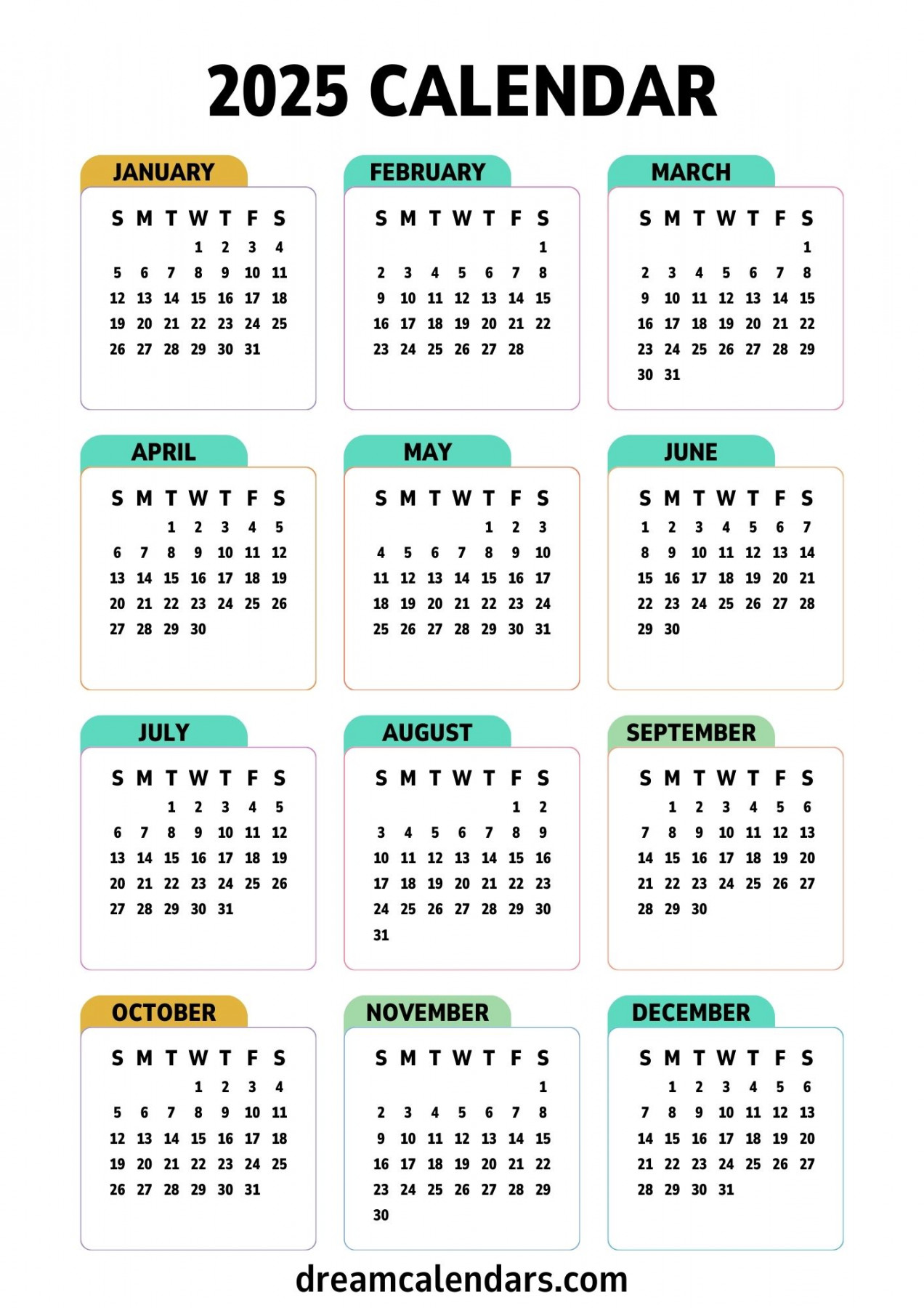 Calendars: Printable Yearly and Monthly - Dream Calendars