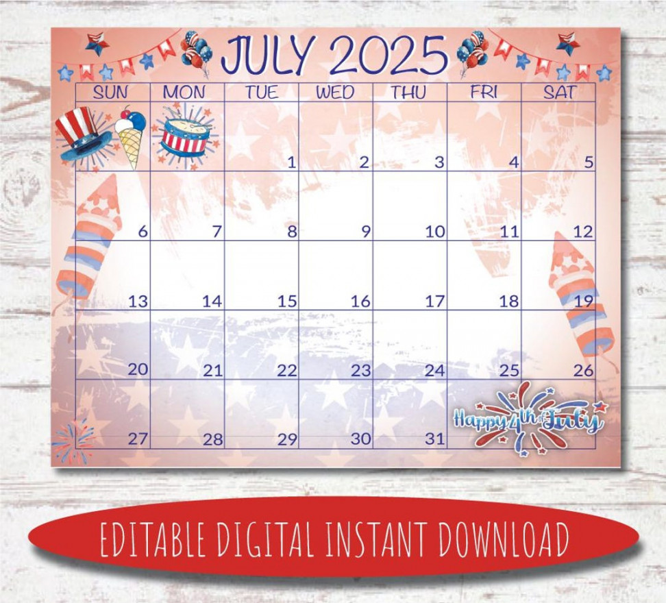 Editable July  Calendar Digital Calendar Printable Calendar July  Calendar Watercolor Calendar July  Calendar - Etsy