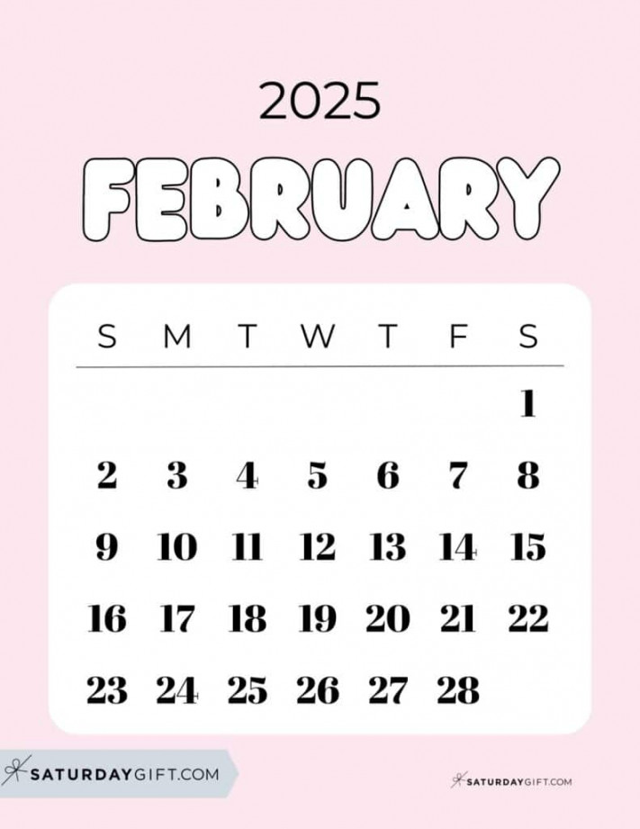 February  Calendar -  Cute & FREE Printables  SaturdayGift