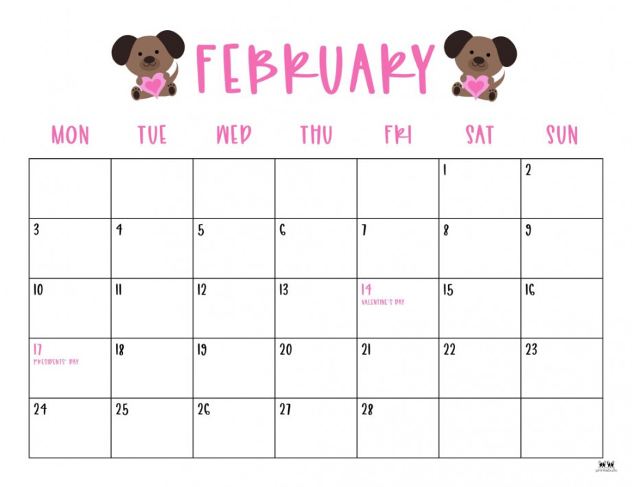 February  Calendars -  FREE Printables  Printabulls