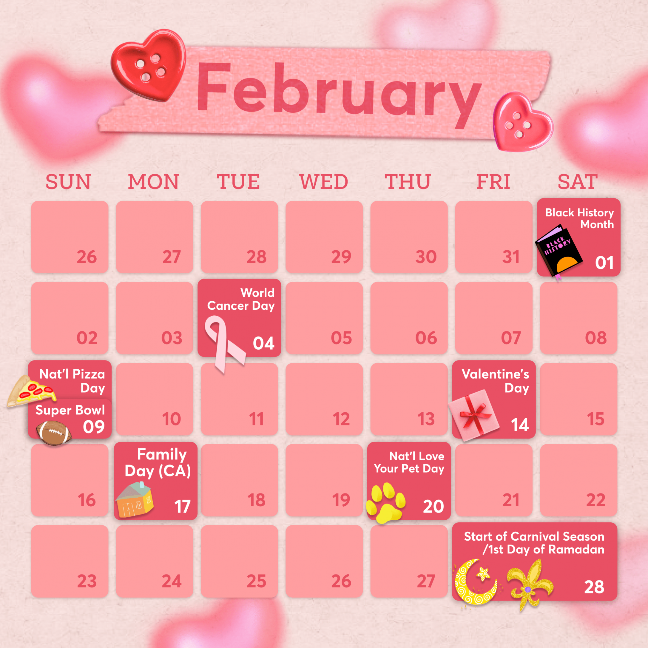 February  Holiday Calendar - PicCollage