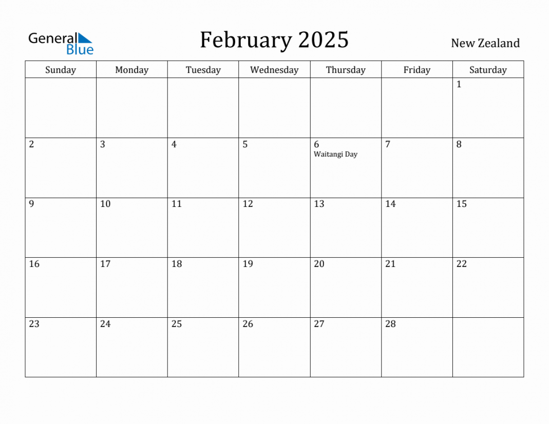 February  Monthly Calendar with New Zealand Holidays