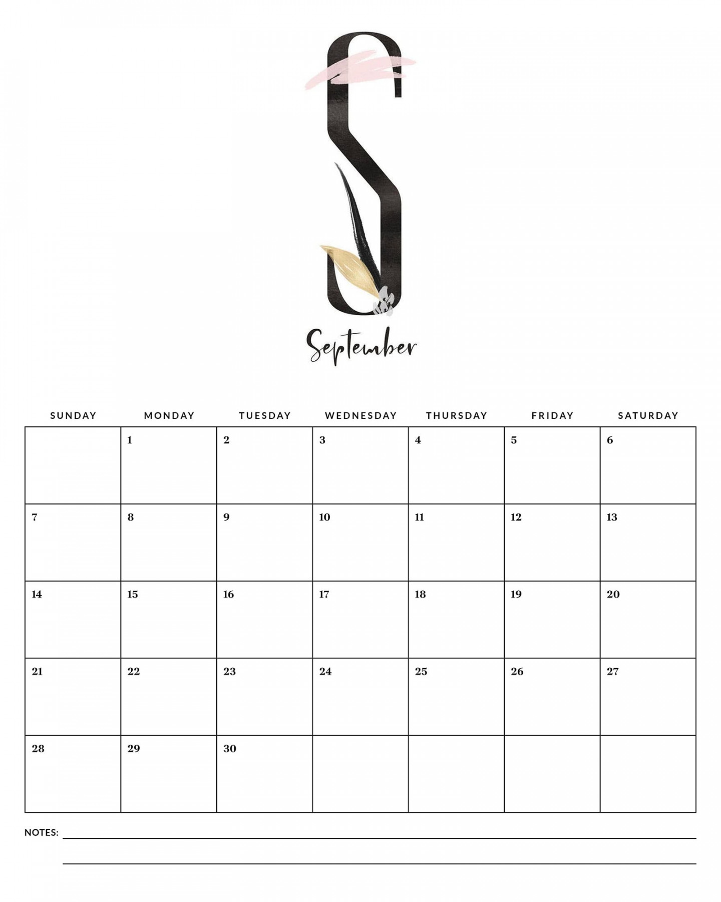 Free Printable  Elegant Monogram Calendar - The Cottage Market