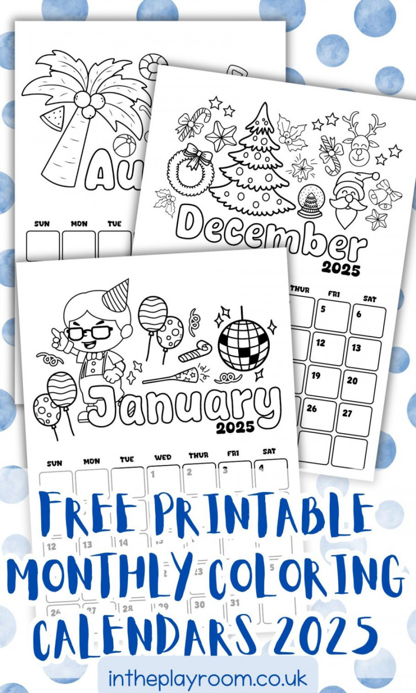 Monthly Coloring  calendar printable - In The Playroom