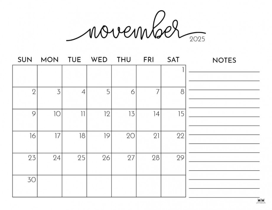 November  Calendars -  FREE Printables  Printabulls