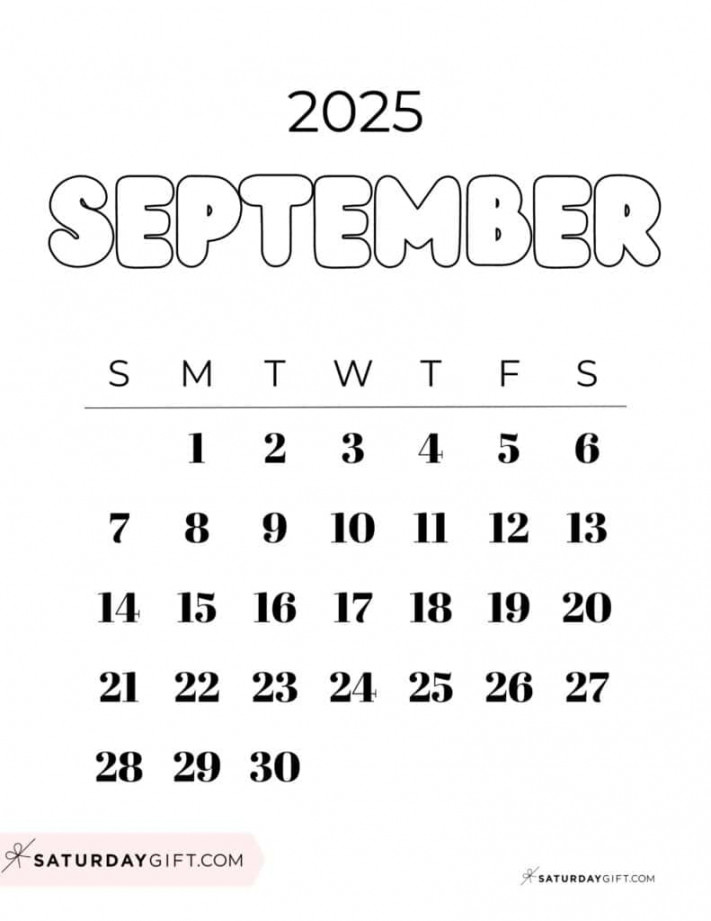 September  Calendar -  Cute & FREE Printables  SaturdayGift