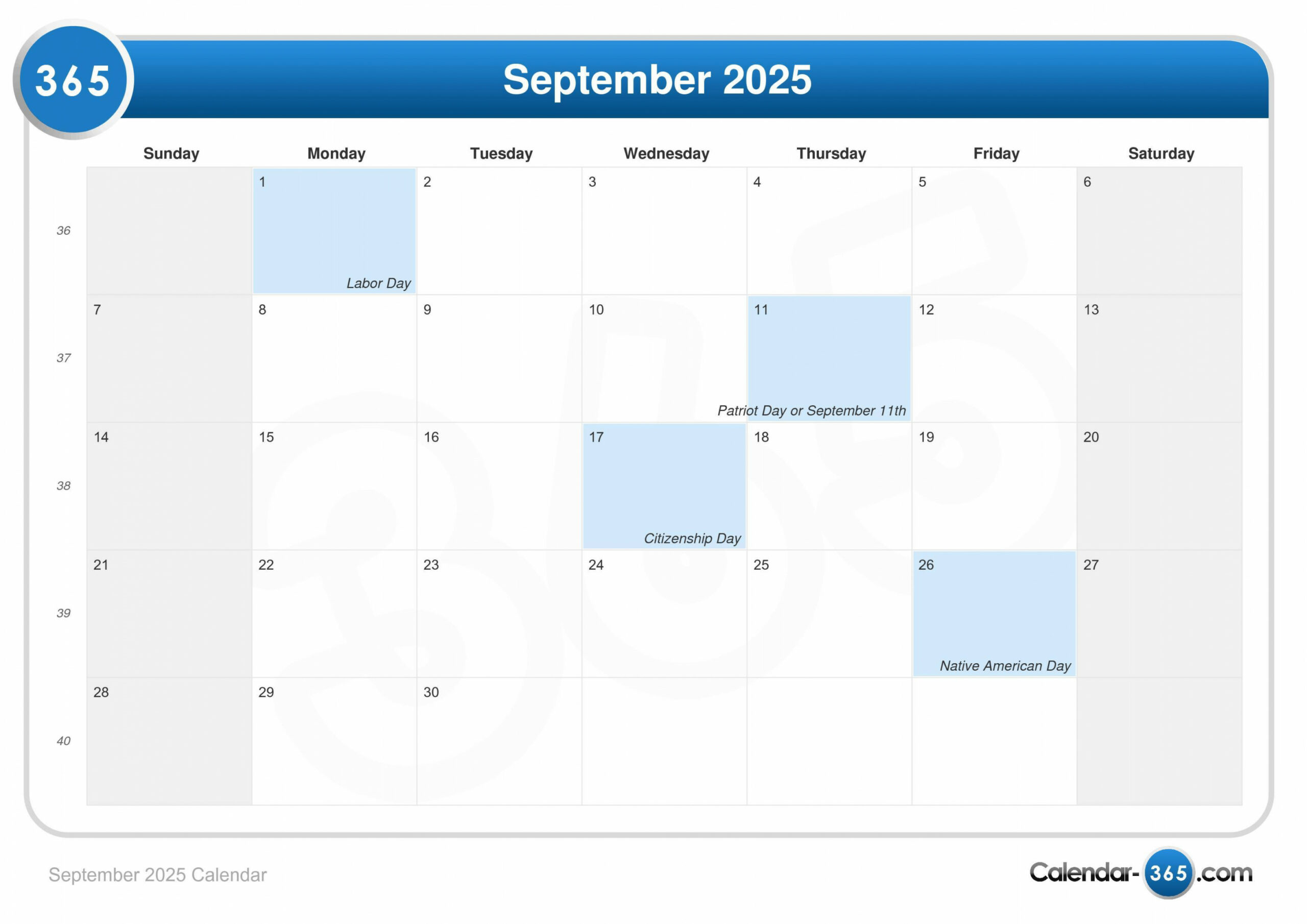 September  Calendar