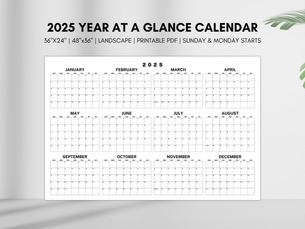 Year at a Glance Calendar, Large Horizontal  Calendar