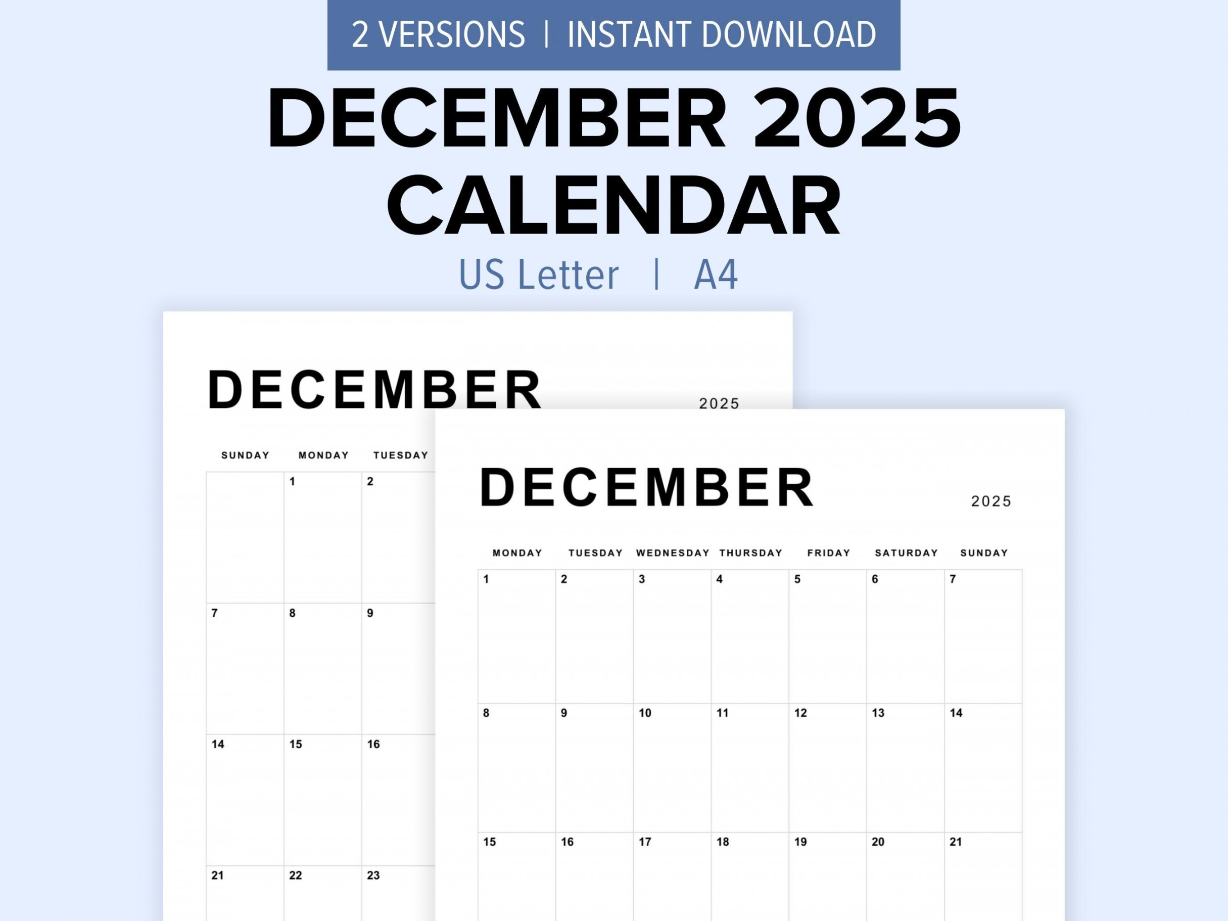 December  Calendar - Etsy