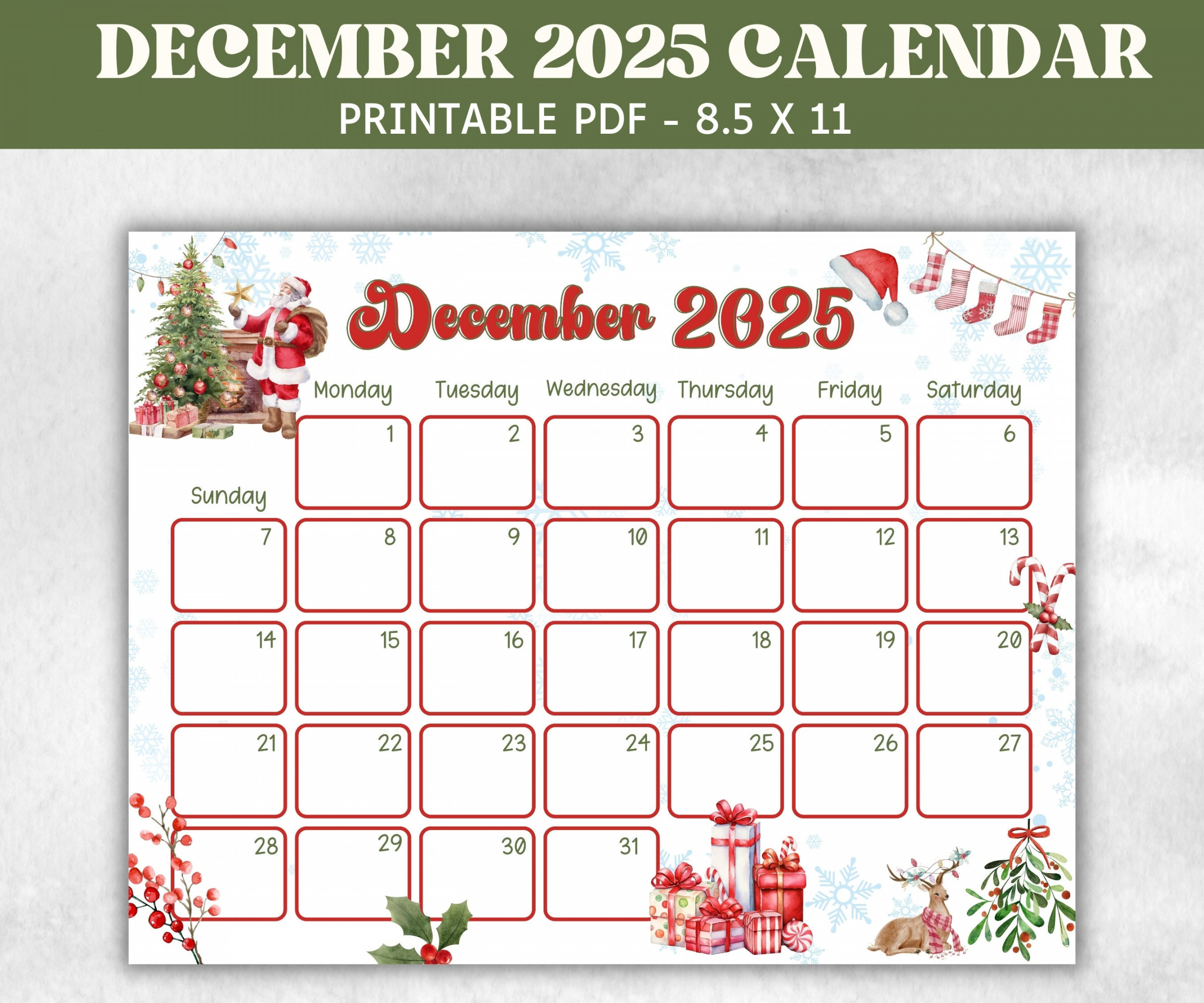 December  Calendar - Etsy