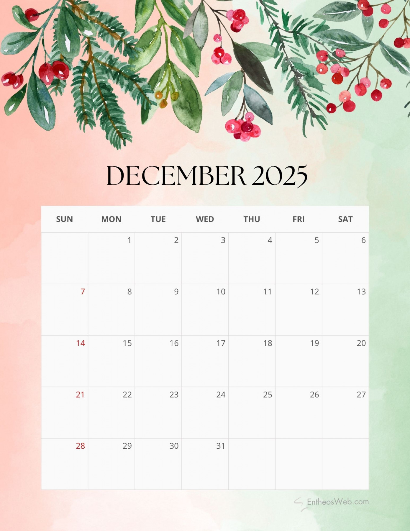 Floral Monthly  Calendar Free PDF Printable  EntheosWeb