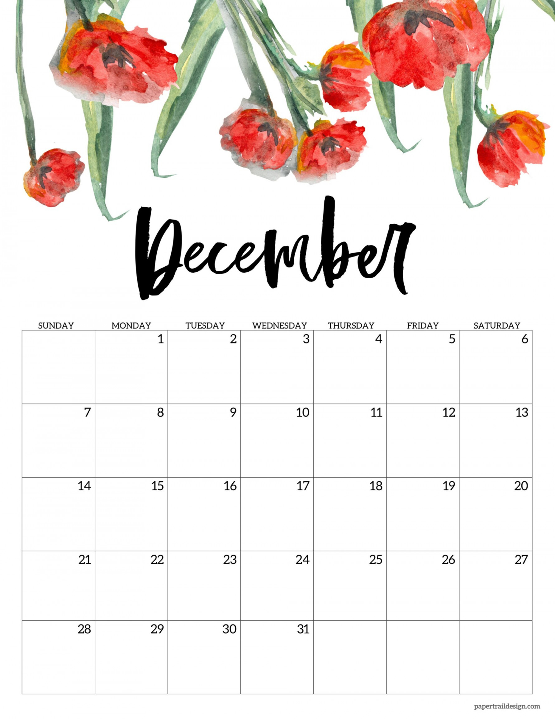 Free Printable Calendar - Floral - Paper Trail Design