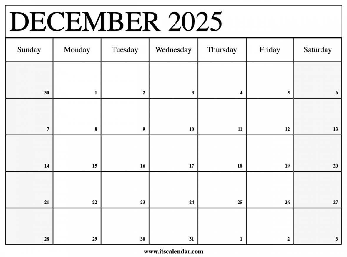 Free Printable December  Calendar