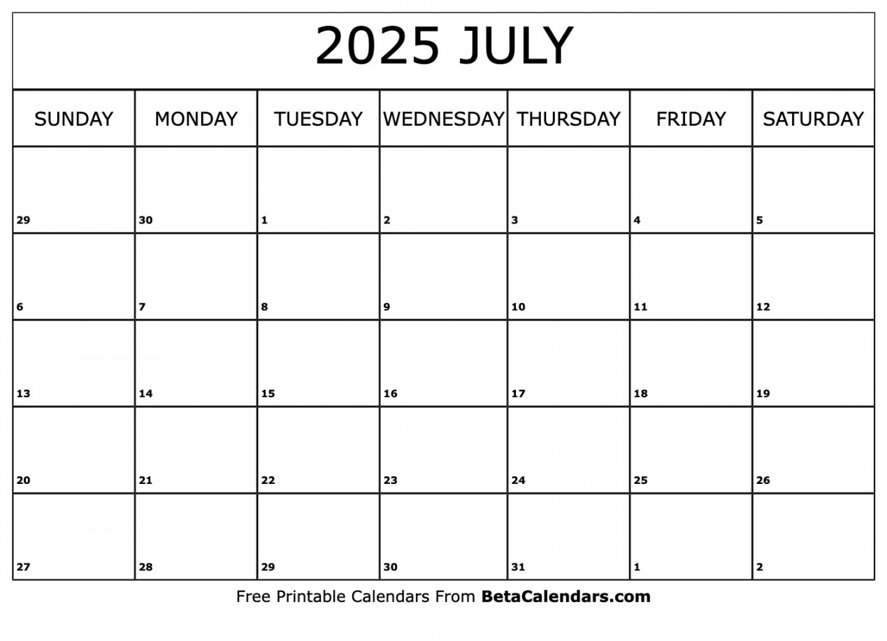 Free Printable July  Calendar