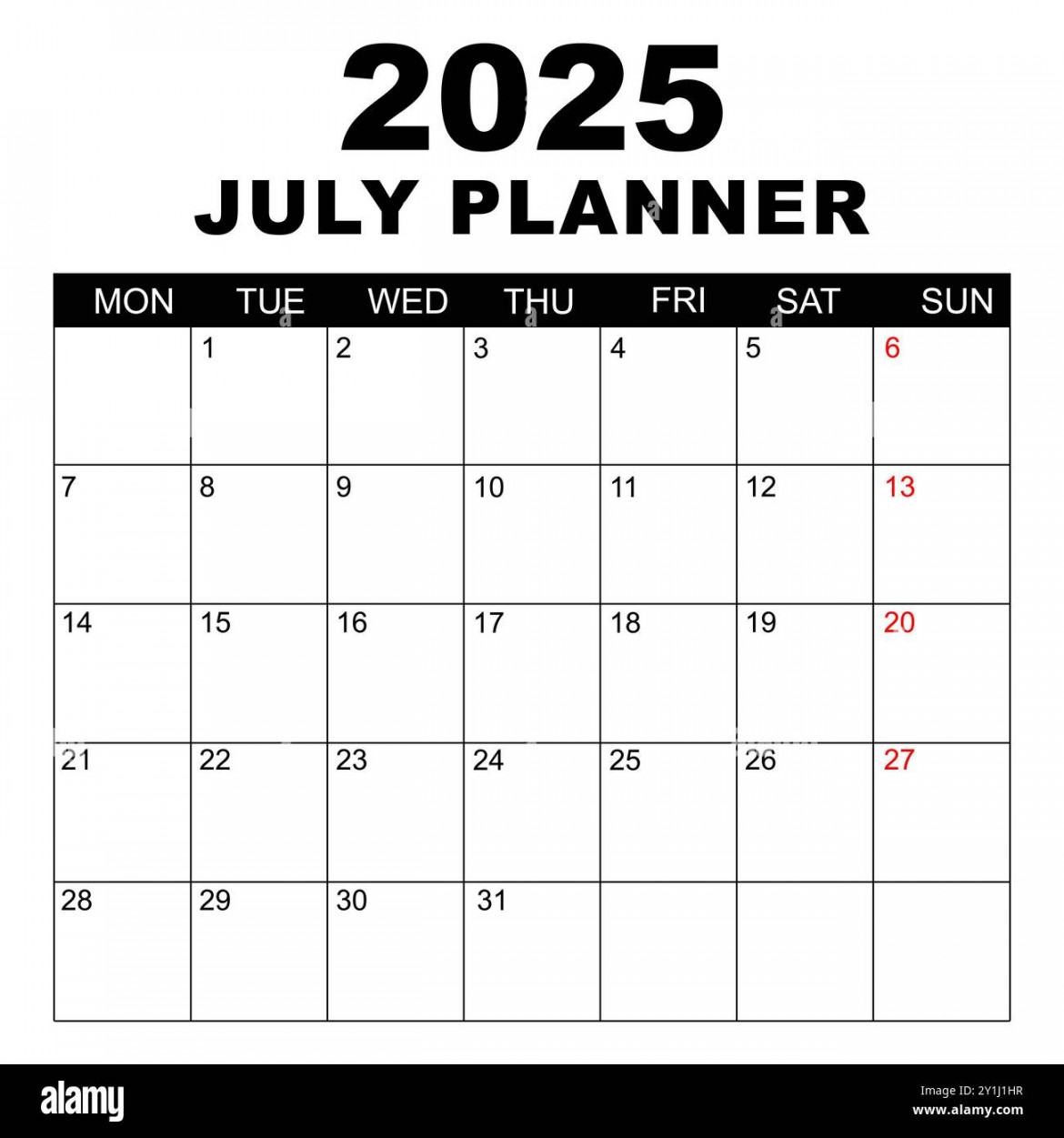 July  Calendar. Week starts on Monday