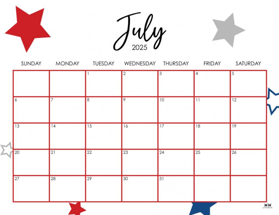 July  Calendars -  FREE Printables  Printabulls