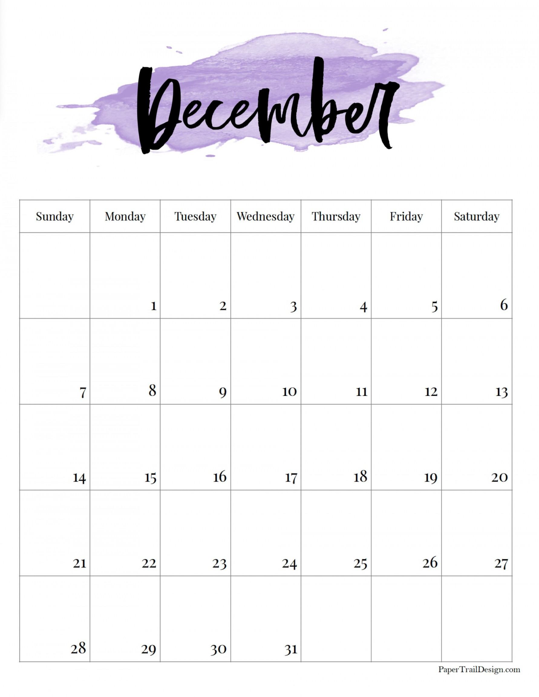 Printable Calendar - Watercolor - Paper Trail Design