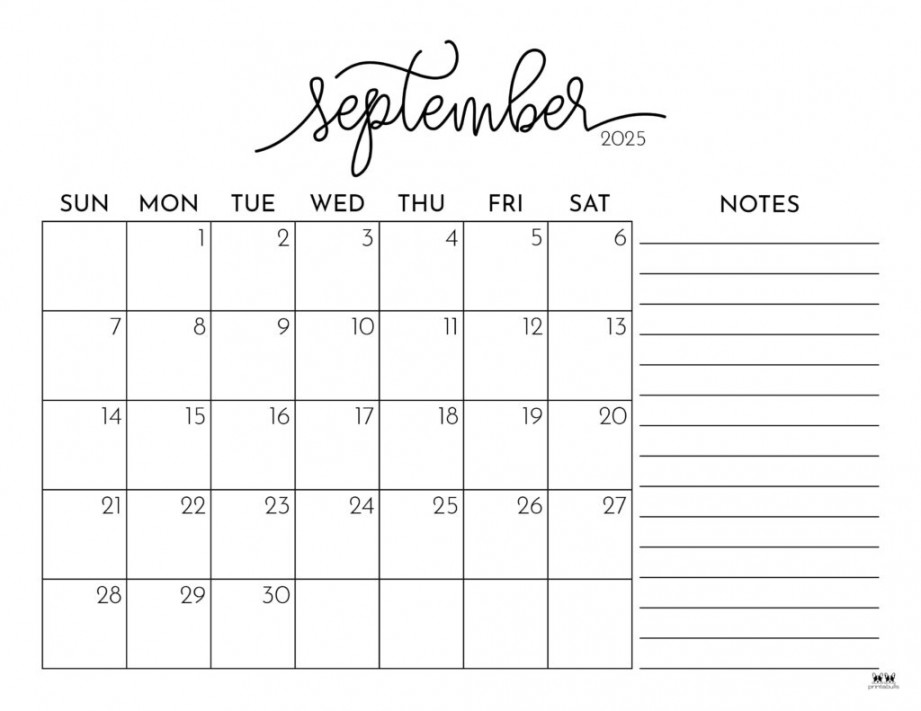 September  Calendars -  FREE Printables  Printabulls