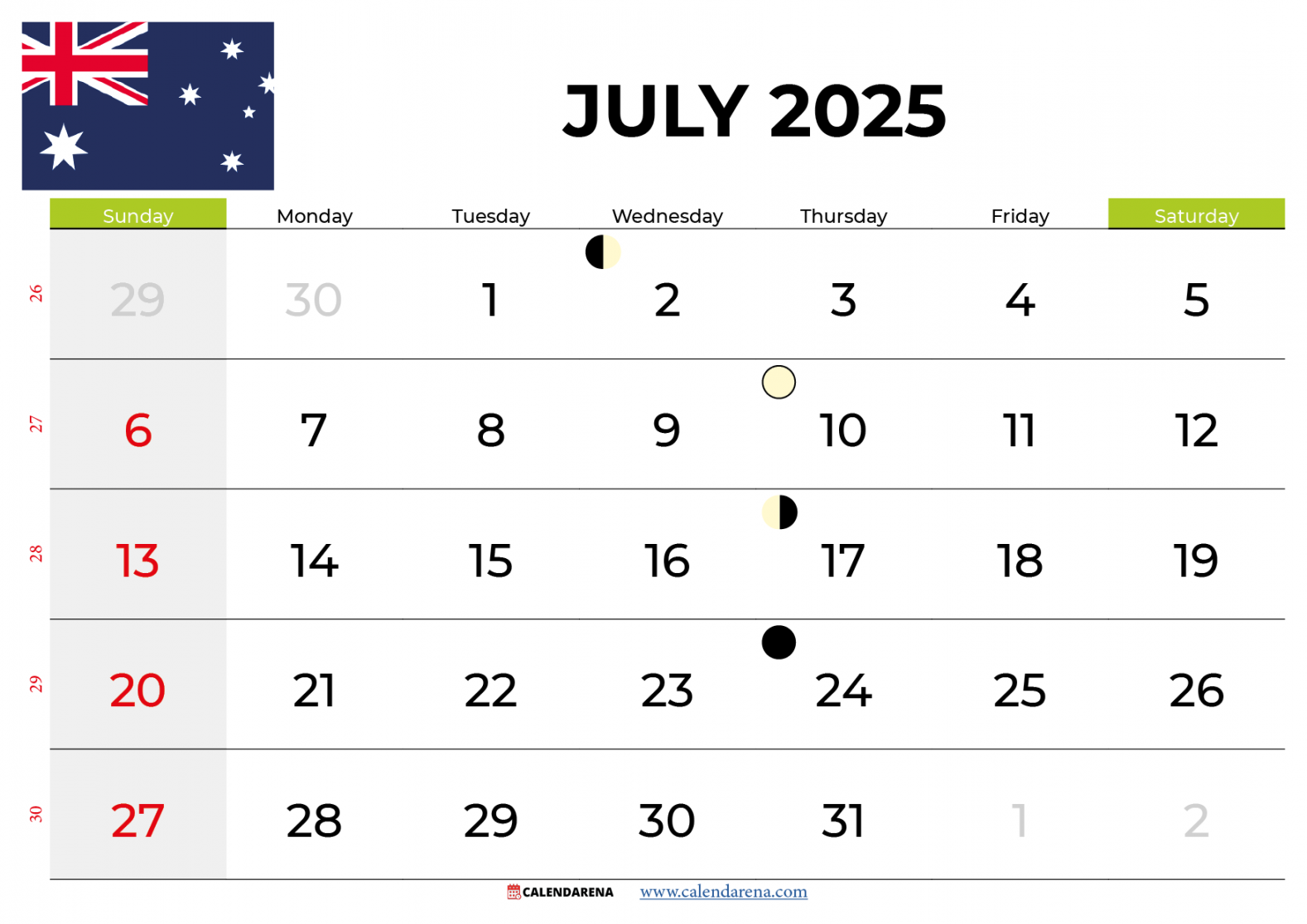 Calendar July Australia Calendar July Australia
