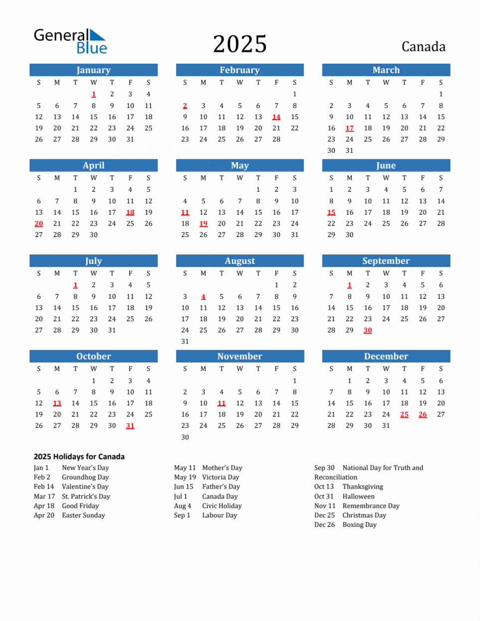 Canada Calendar with Holidays Canada Calendar with Holidays