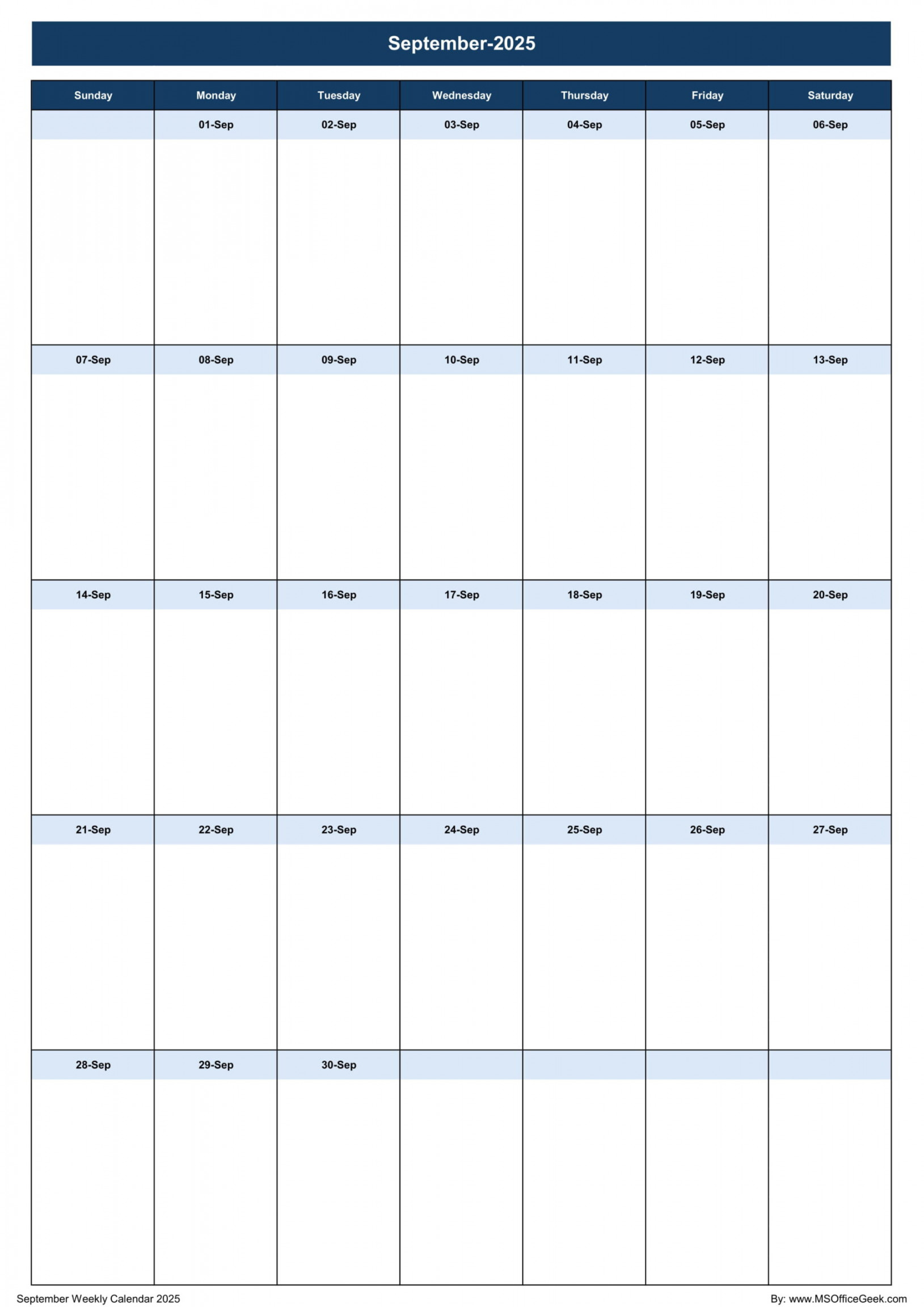 Ready-To-Use Printable Weekly Calendar - MSOfficeGeek Ready-To-Use Printable Weekly Calendar - MSOfficeGeek