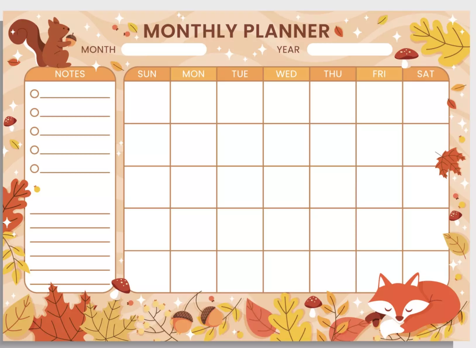 editable November 2025 monthly planner, autumn-themed design, free download PNG and PDF