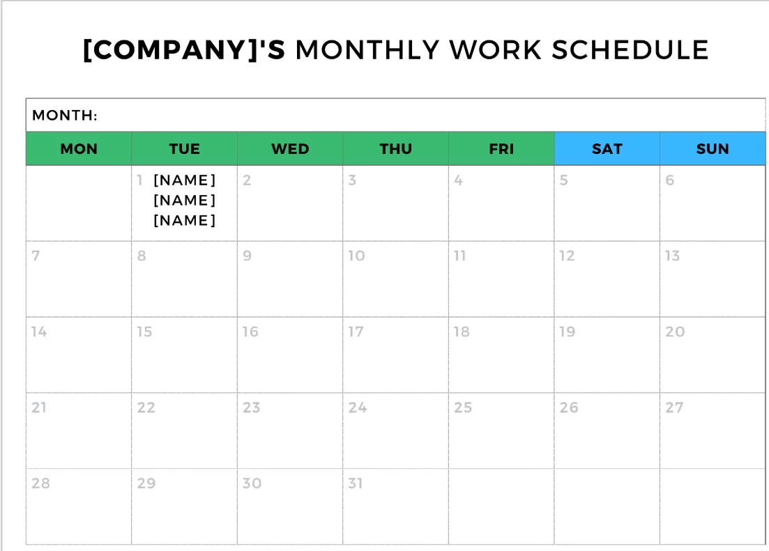 monthly schedule template image