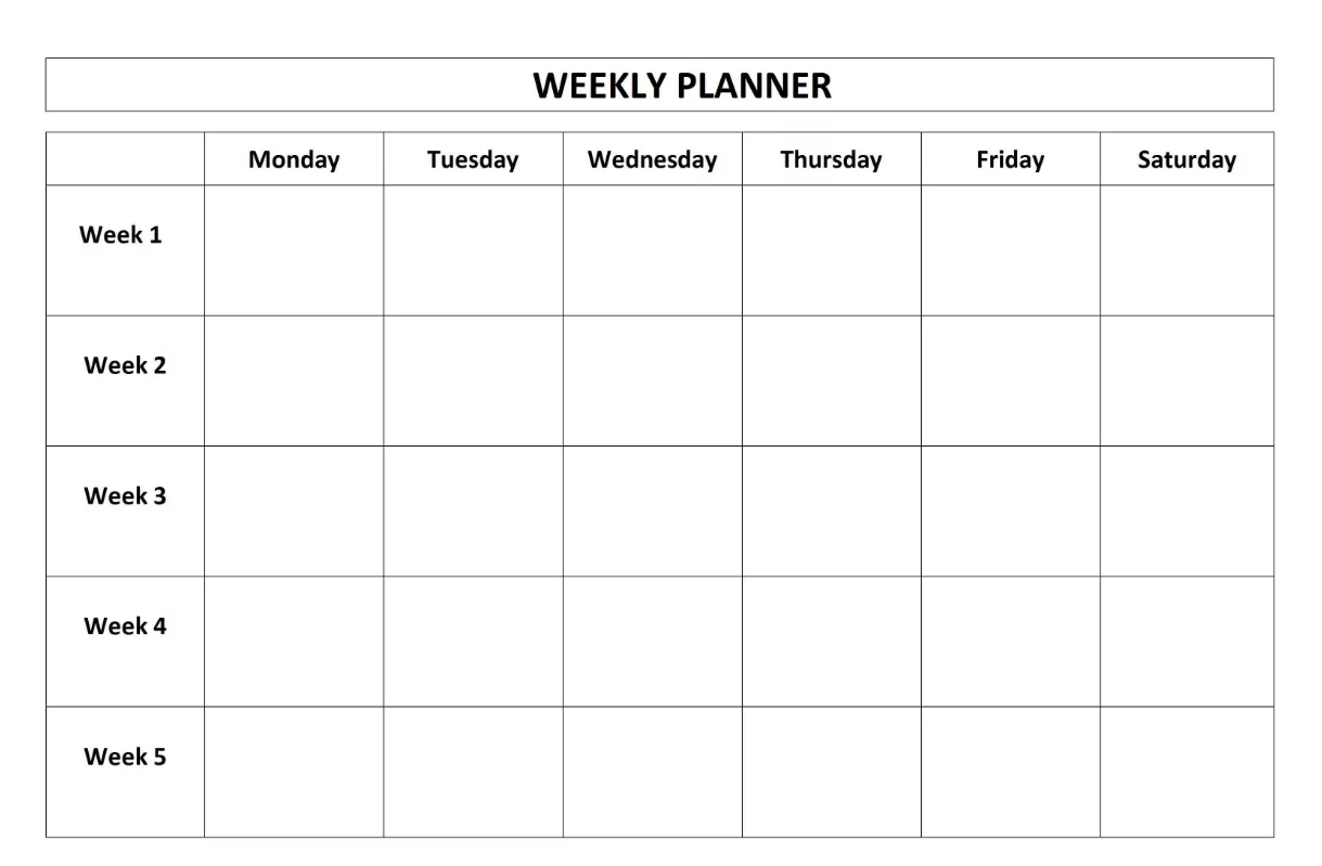 weekly planning chart 4 weeks