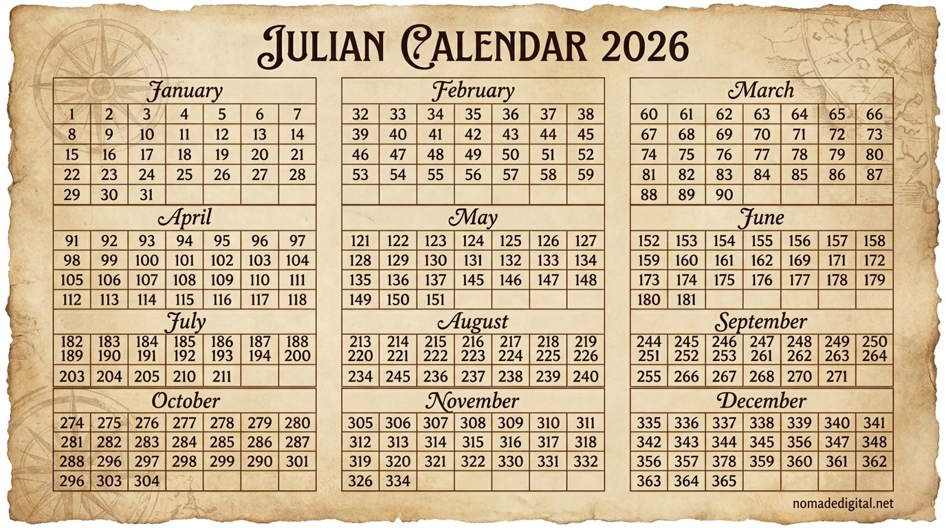2026 calendar with julian dates printable