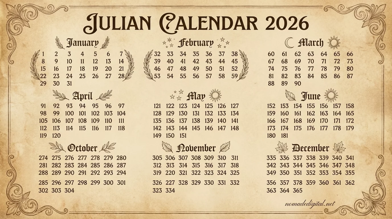 julian calendar 2026 printable free download